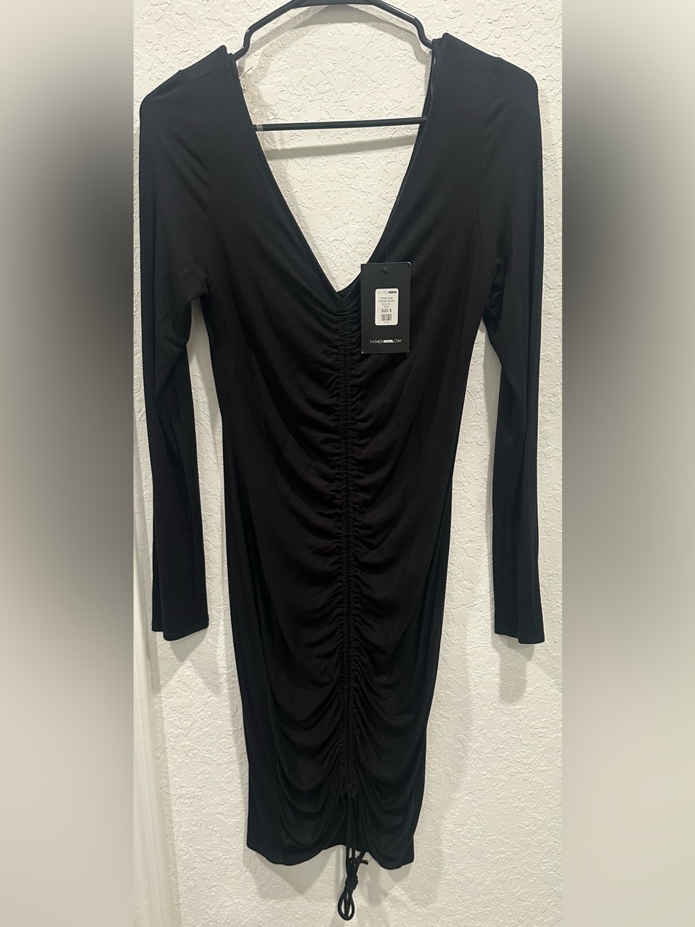 Fashion Nova Black Ruched Front Dress